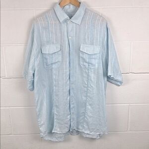 Tommy Bahama men’s 100% linen sky blue short sleeve button up shirt